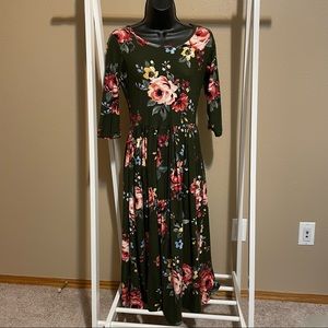 Medium Army green floral midi dress